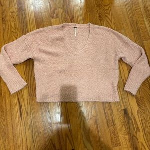 Free People pink teddy v-neck sweater